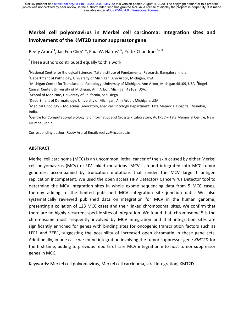 Integration Sites and Involvement of the KMT2D Tumor Suppressor Gene