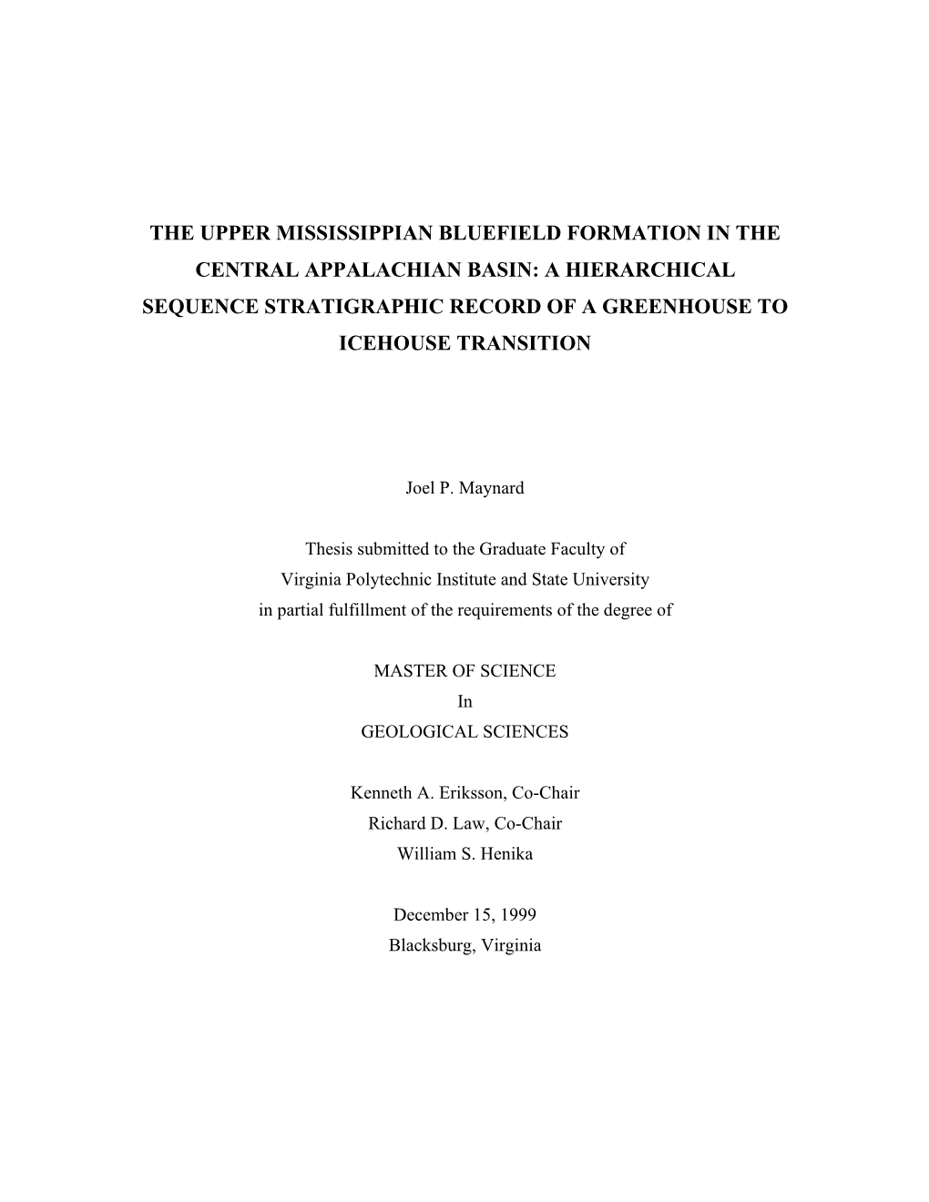 The Upper Mississippian Bluefield Formation in the Central Appalachian Basin: a Hierarchical Sequence Stratigraphic Record of a Greenhouse to Icehouse Transition