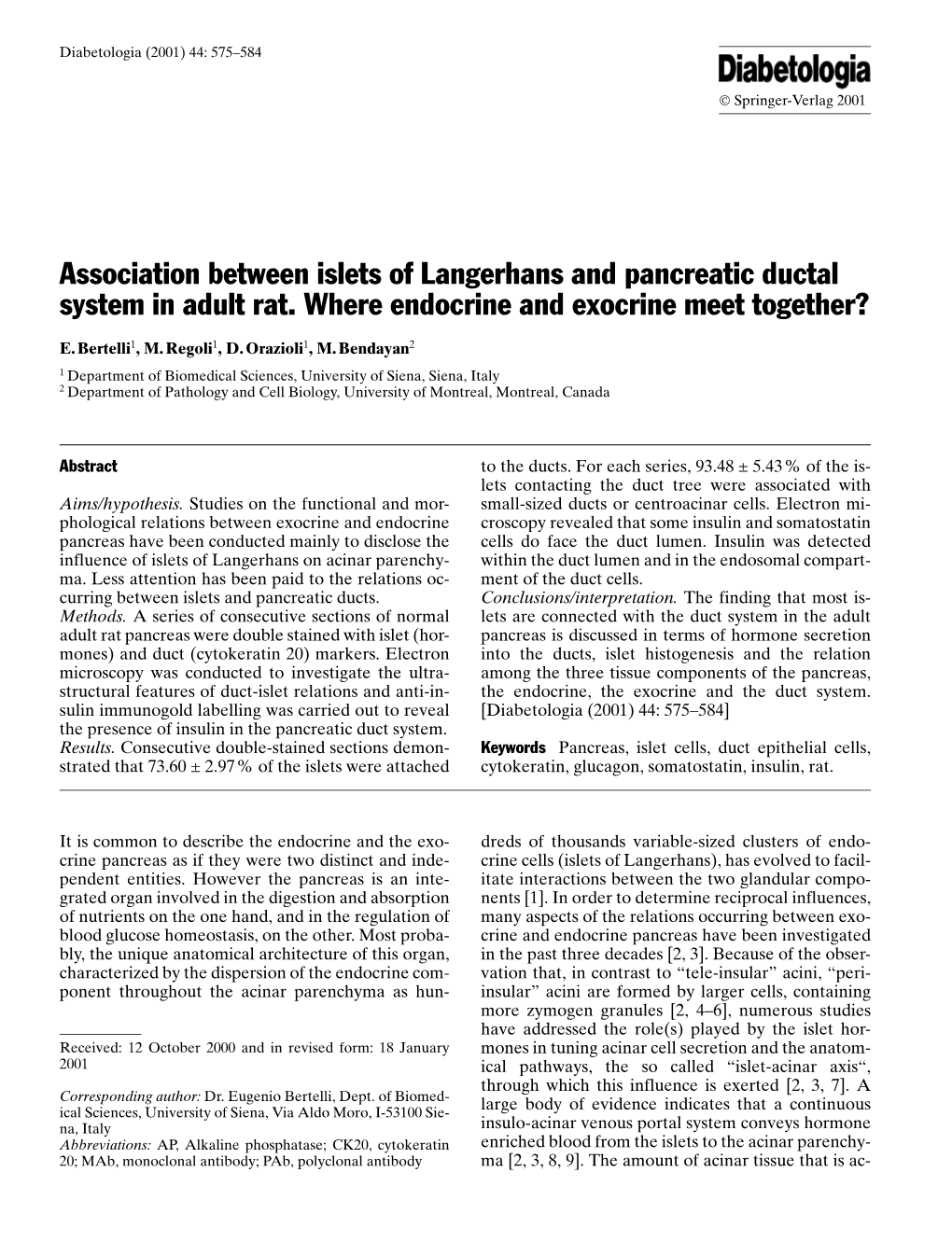 Association Between Islets of Langerhans and Pancreatic Ductal System in Adult Rat