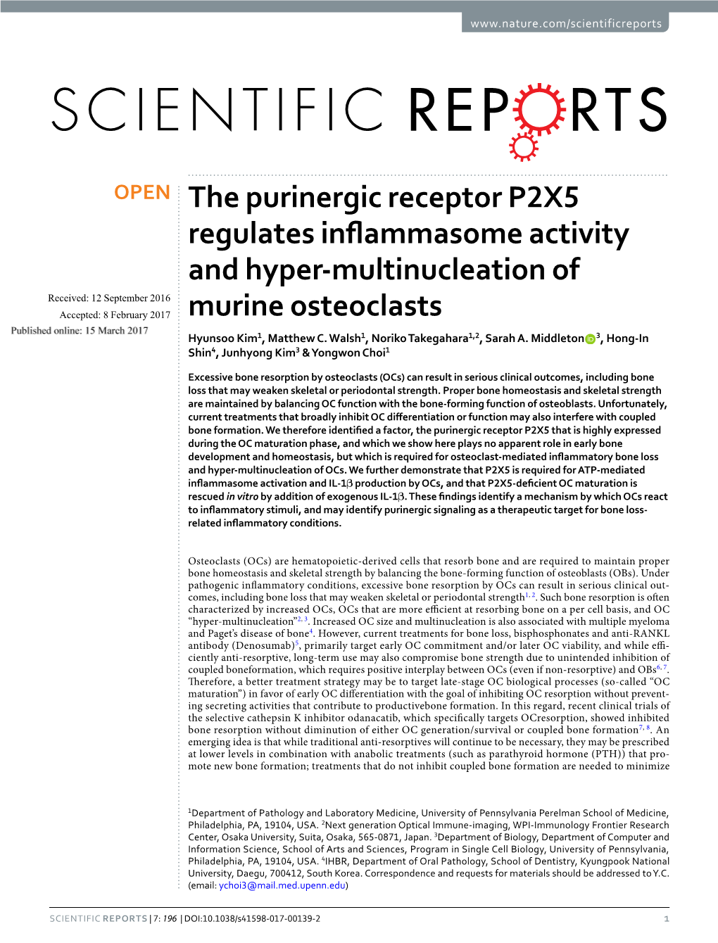 The Purinergic Receptor P2X5 Regulates Inflammasome Activity