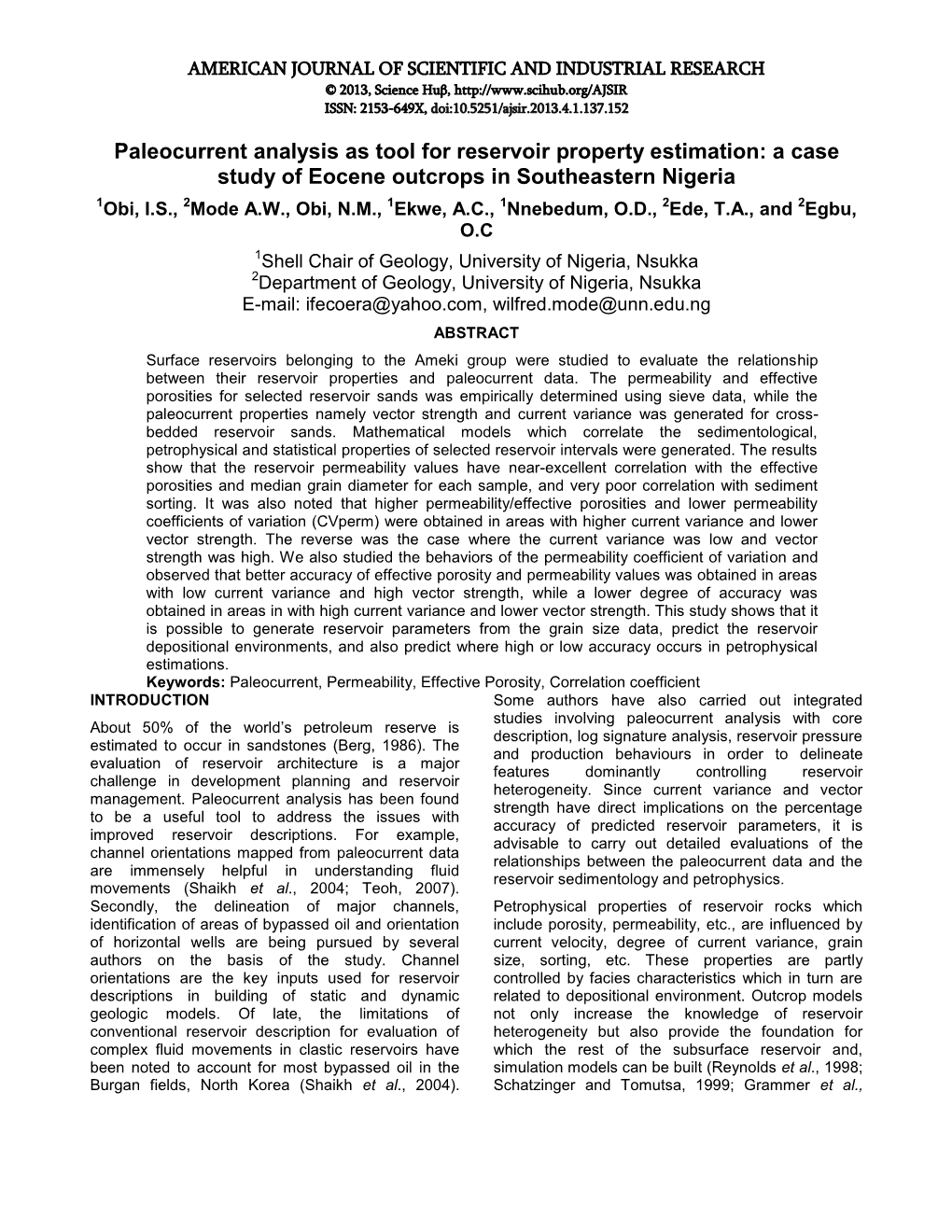 Paleocurrent Analysis As Tool for Reservoir Property Estimation