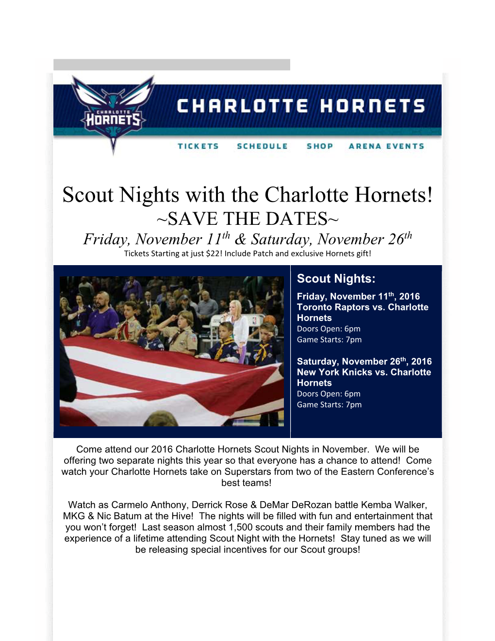 Scout Nights with the Charlotte Hornets!