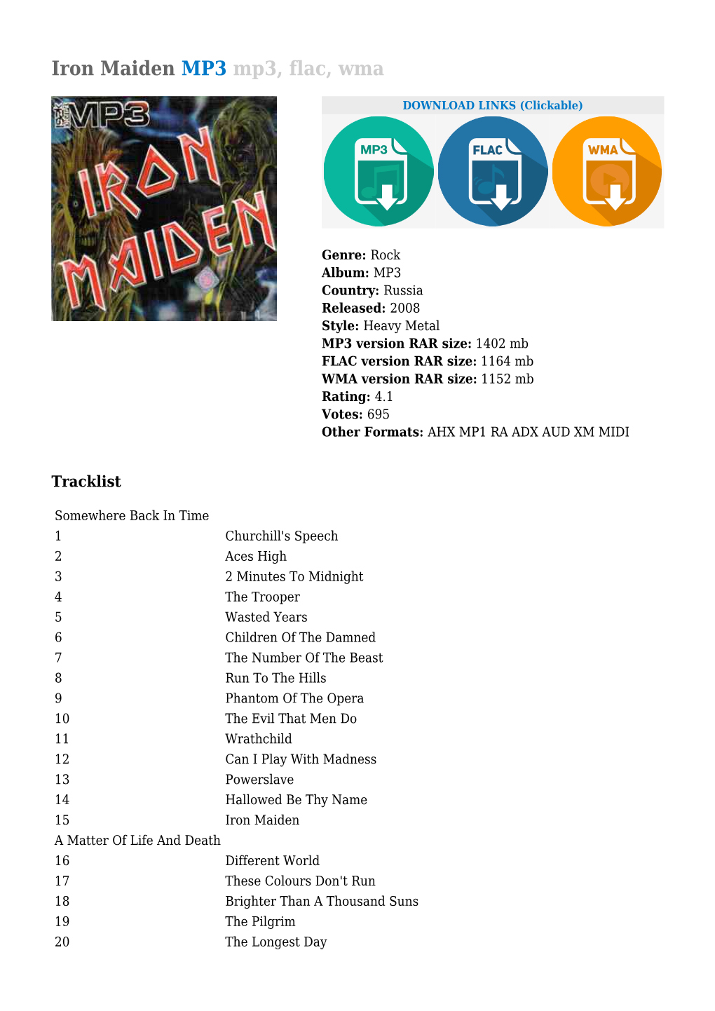 Iron Maiden MP3 Mp3, Flac, Wma