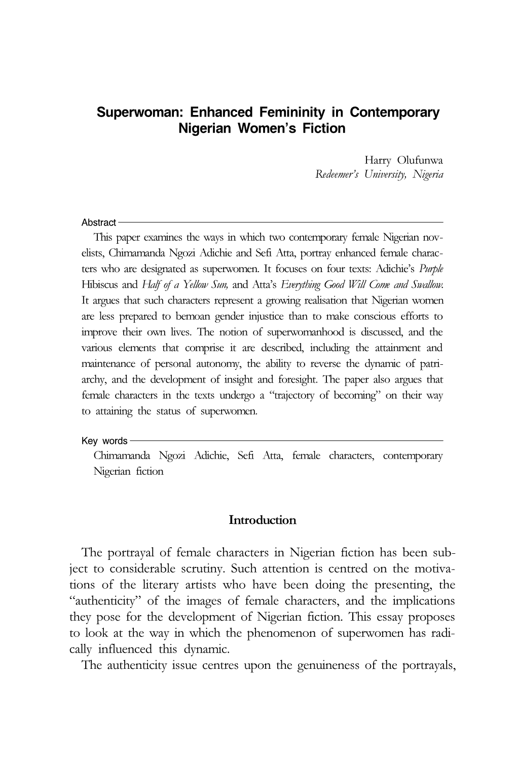 Superwoman: Enhanced Femininity in Contemporary Nigerian Women's