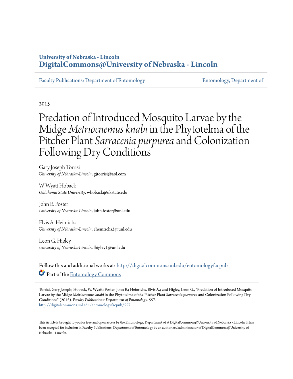 Predation of Introduced Mosquito Larvae by the Midge Metriocnemus