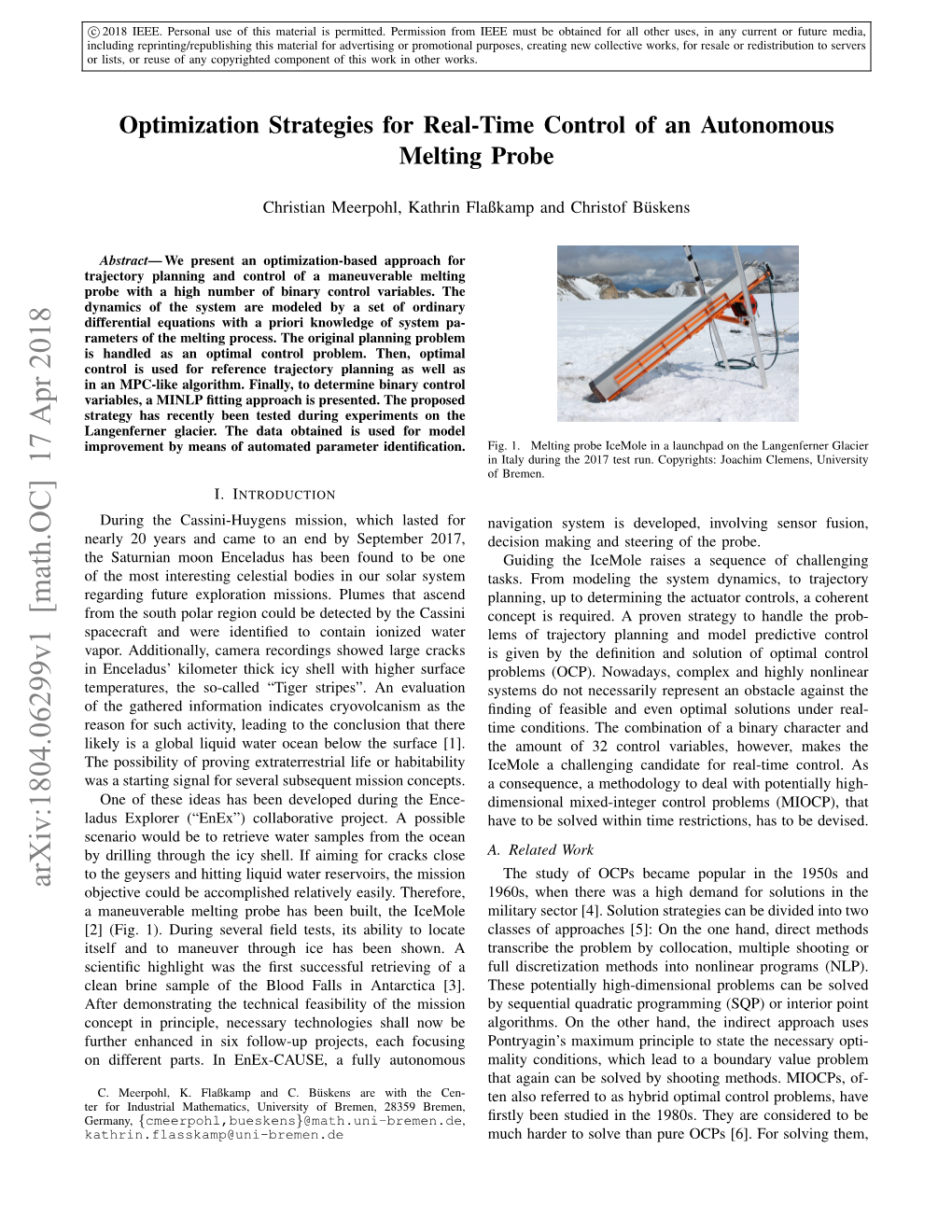 Optimization Strategies for Real-Time Control of an Autonomous Melting Probe