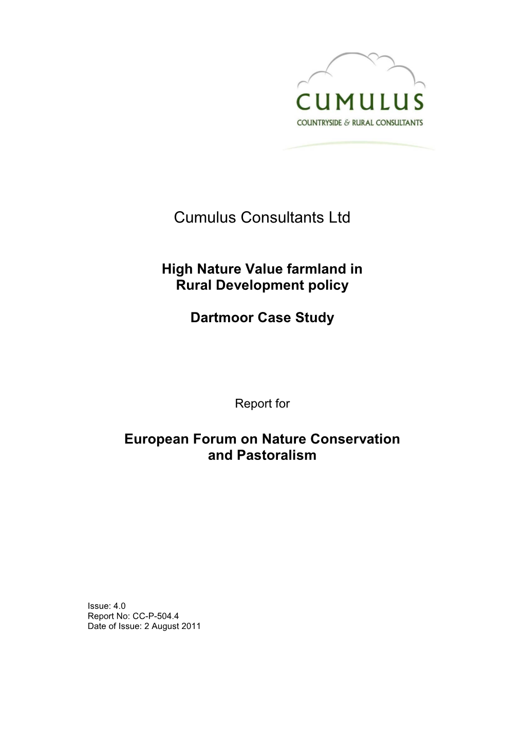 High Nature Value Farmland in Rural Development Policy Dartmoor Case