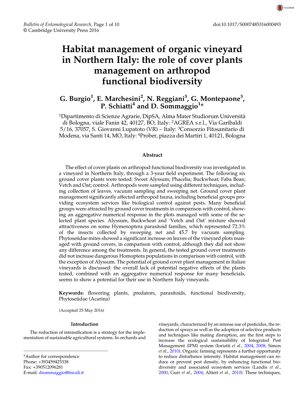 Habitat Management of Organic Vineyard in Northern Italy: the Role of Cover Plants Management on Arthropod Functional Biodiversity
