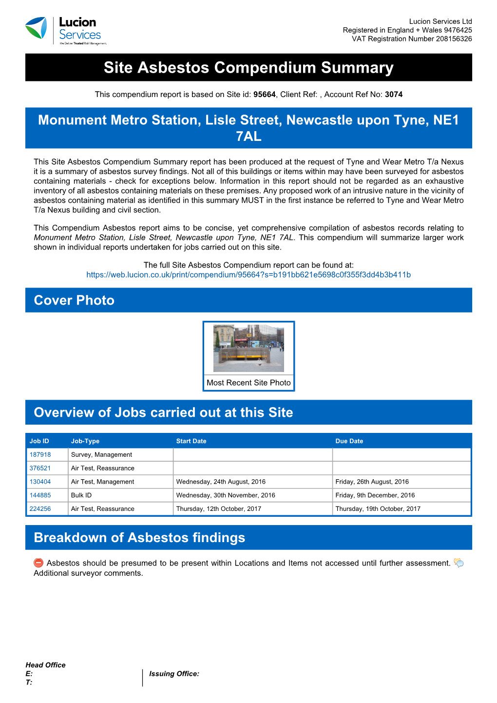 Site Asbestos Compendium Summary