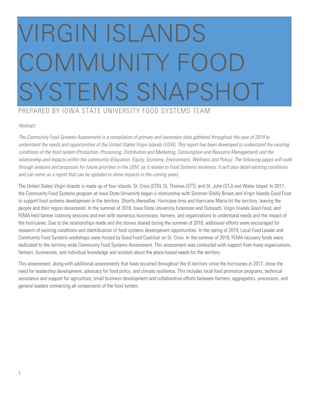 Virgin Islands Community Food Systems Snapshot Prepared by Iowa State University Food Systems Team