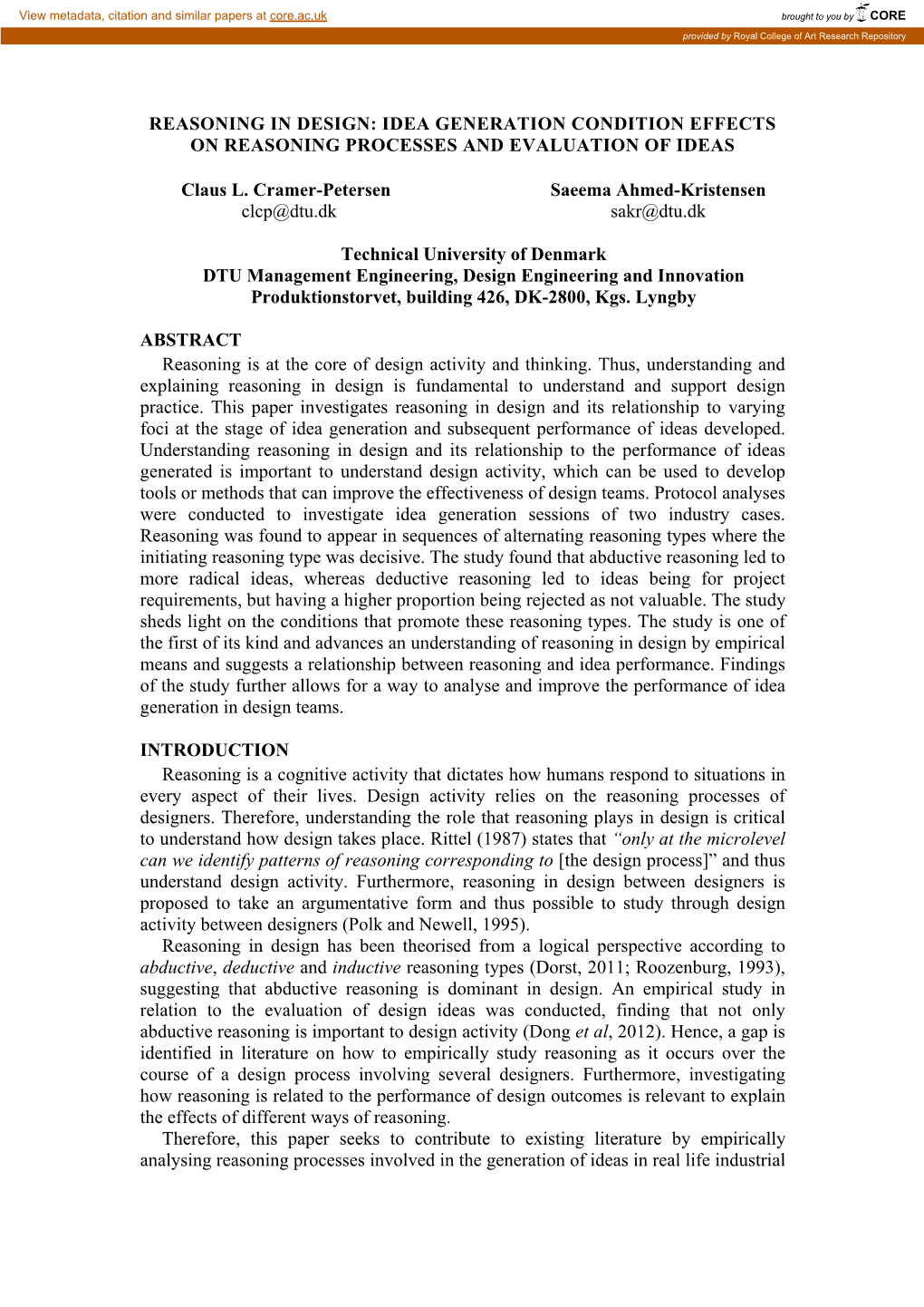 Reasoning in Design: Idea Generation Condition Effects on Reasoning Processes and Evaluation of Ideas