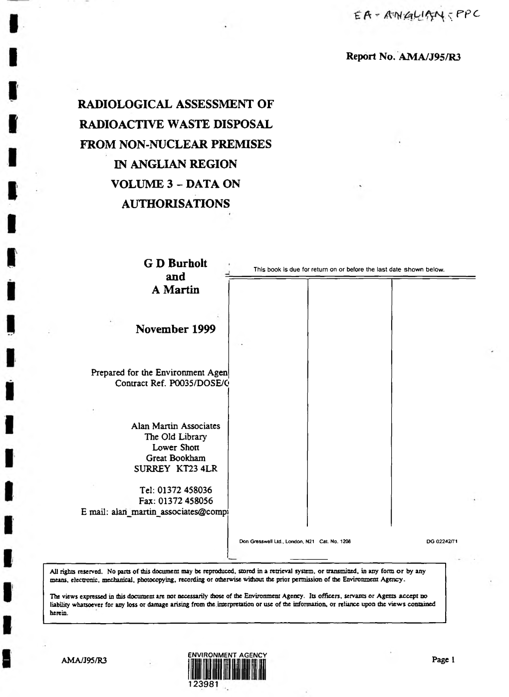 Radiological Assessment of Radioactive Waste Disposal from Non-Nuclear Premises in Anglian Region Volume 3 - Data on Authorisations