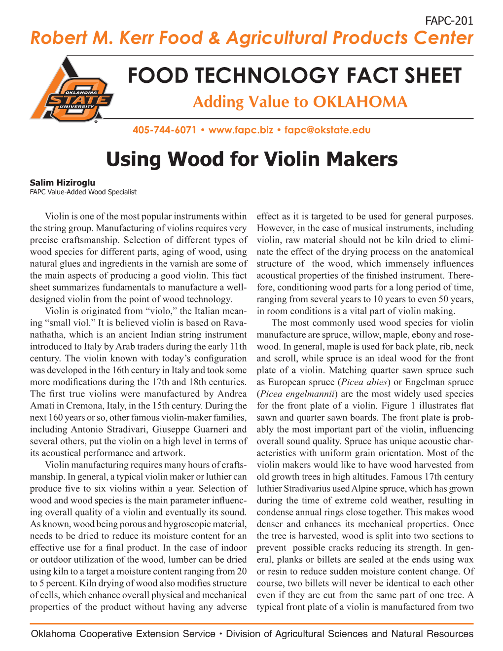 FAPC-201 Using Wood for Violin Makers