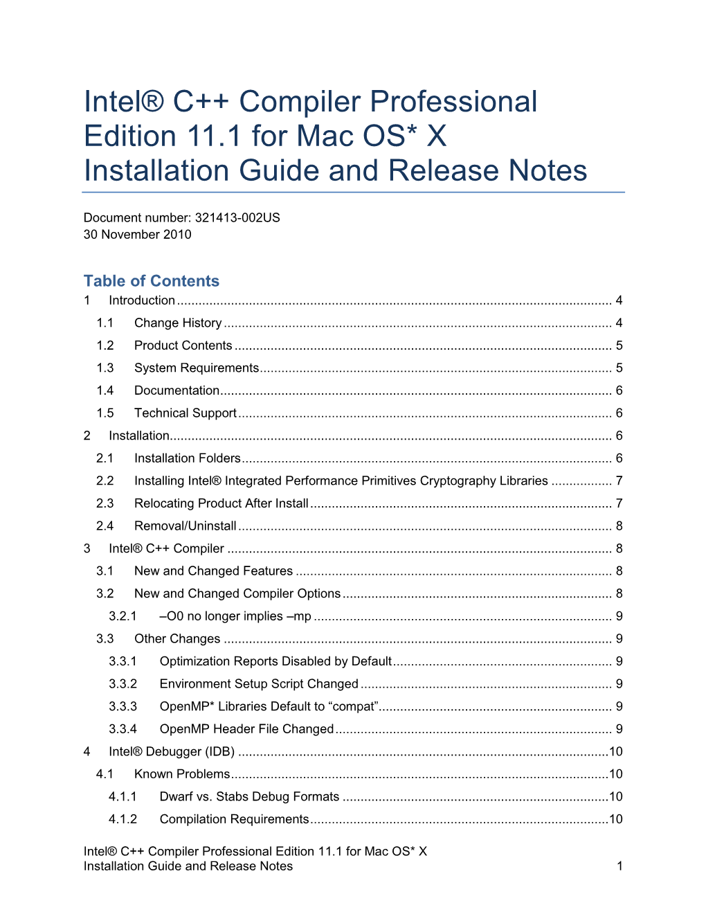 Intel® C++ Compiler Professional Edition 11.1 for Mac OS* X Installation Guide and Release Notes