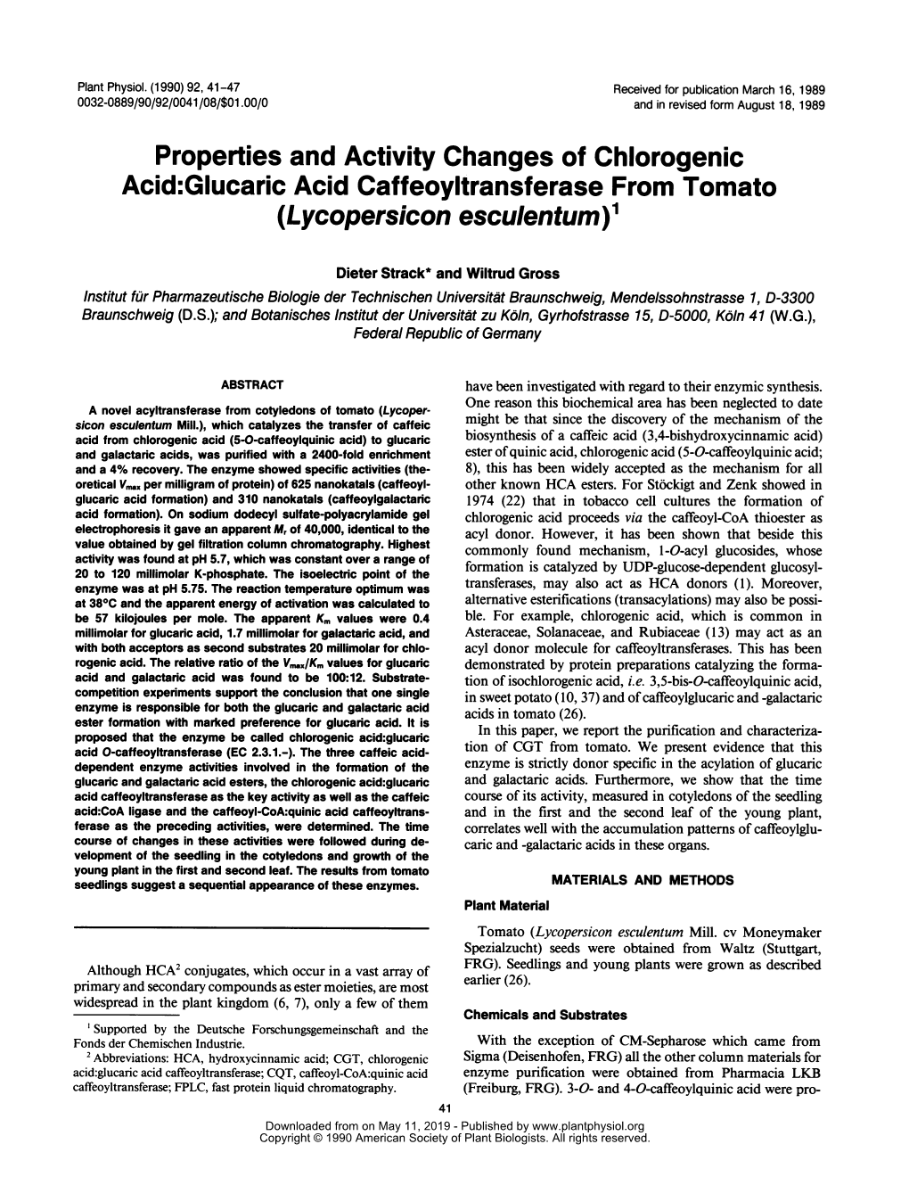 Acid:Glucaric Acid Caffeoyltransferase from Tomato (Lycopersicon Esculentum)