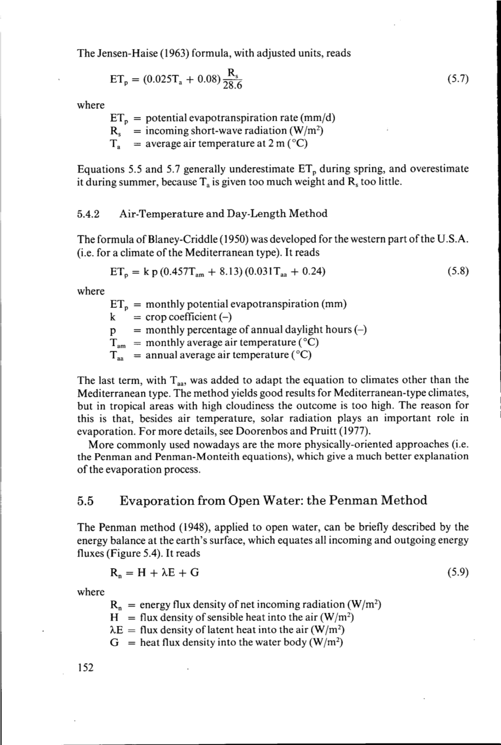 5.5 Evaporation from Open Water: the Penman Method