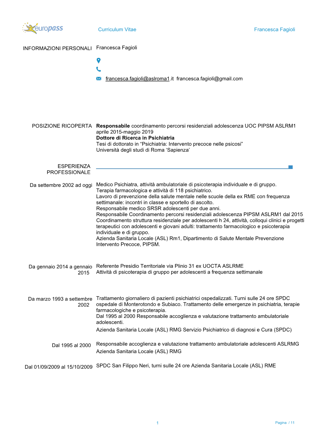 Curriculum Vitae Francesca Fagioli