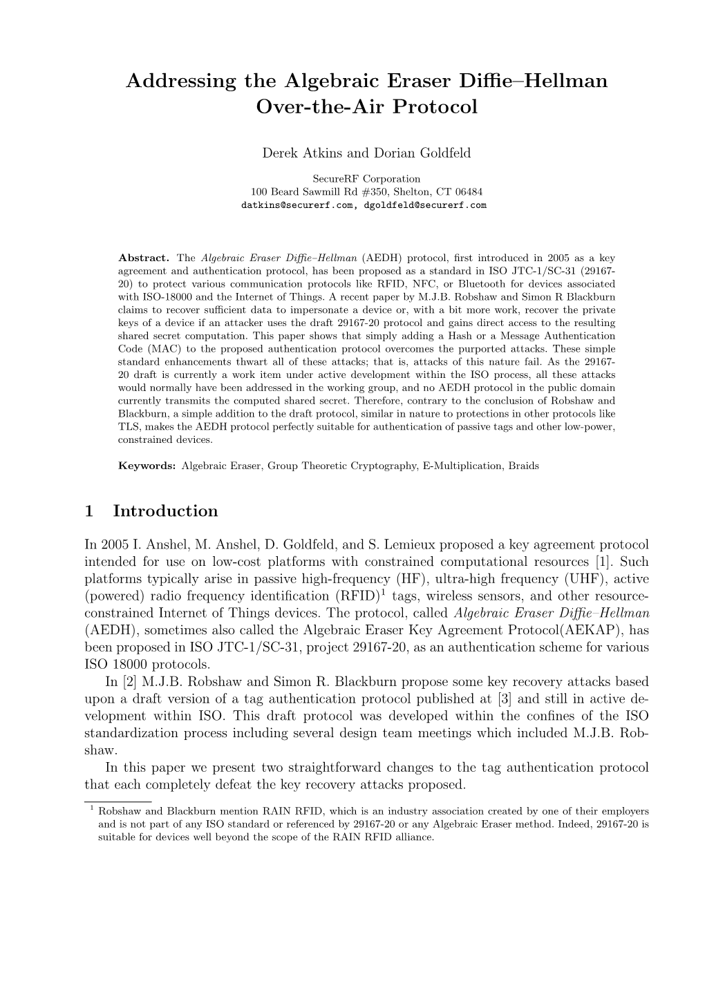 Addressing the Algebraic Eraser Diffie–Hellman Over-The-Air Protocol