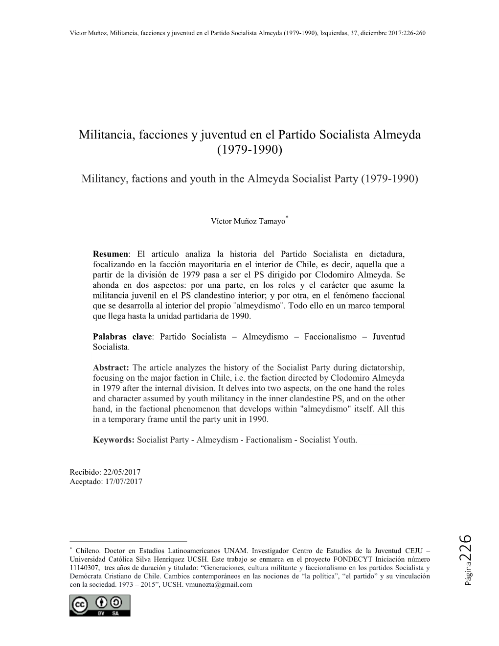 Militancia, Facciones Y Juventud En El Partido Socialista Almeyda (1979-1990), Izquierdas, 37, Diciembre 2017:226-260