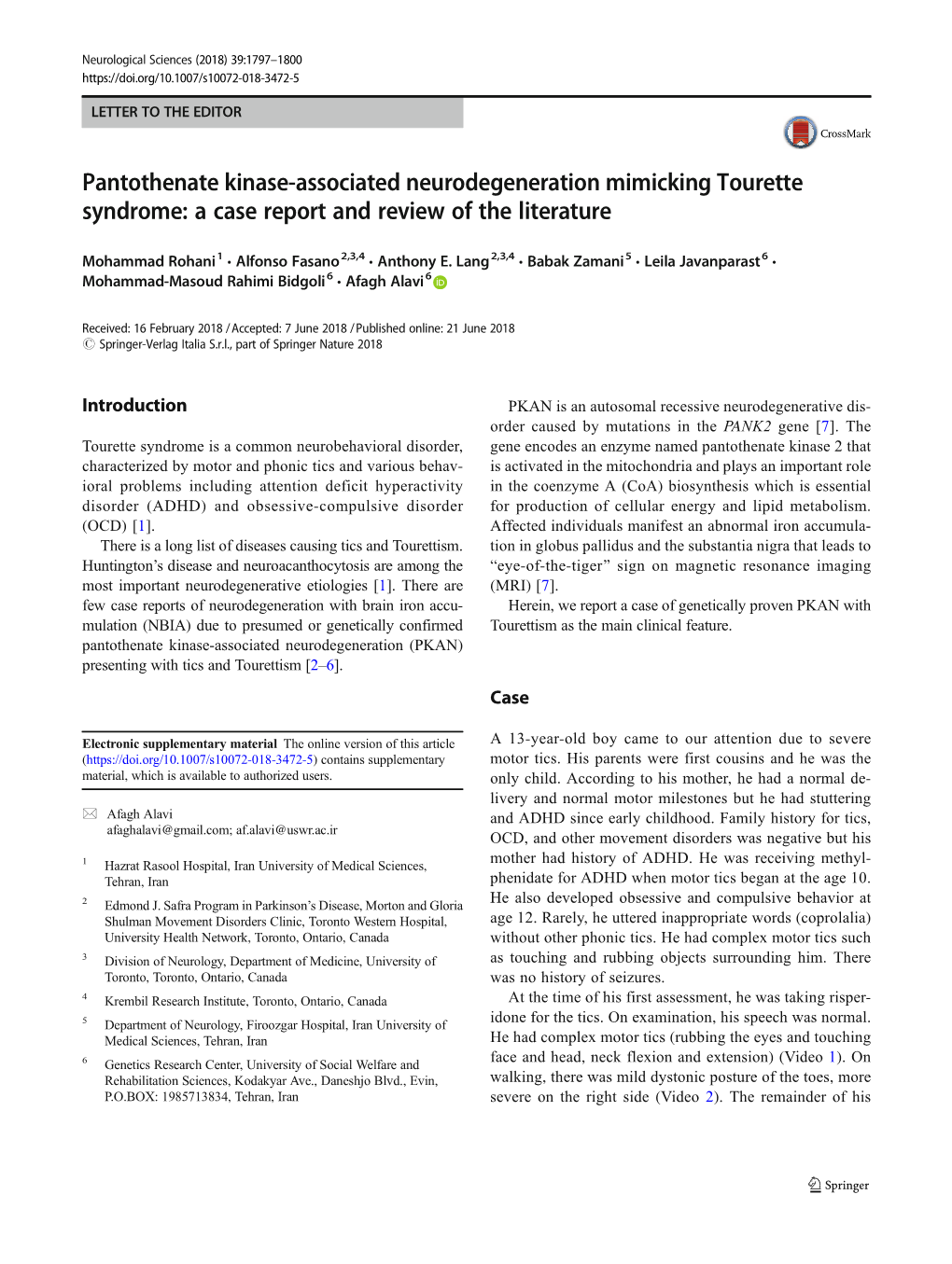 Pantothenate Kinase-Associated Neurodegeneration Mimicking Tourette Syndrome: a Case Report and Review of the Literature