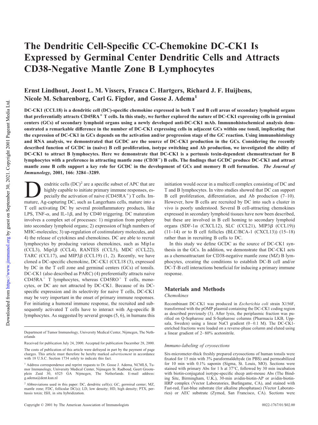 Mantle Zone B Lymphocytes Dendritic Cells and Attracts CD38-Negative