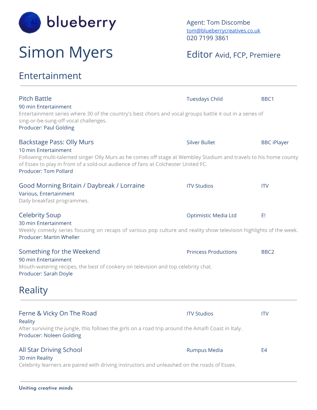 Simon Myers Editor A​ Vid, FCP, Premiere