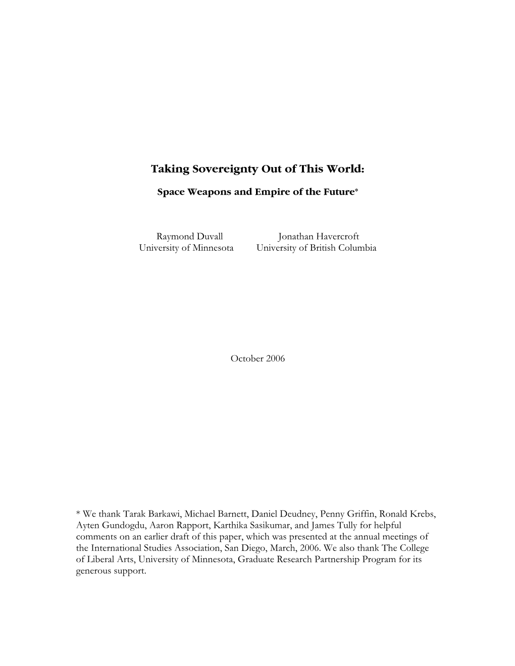Taking Sovereignty out of This World: Space Weapons and Empire of The