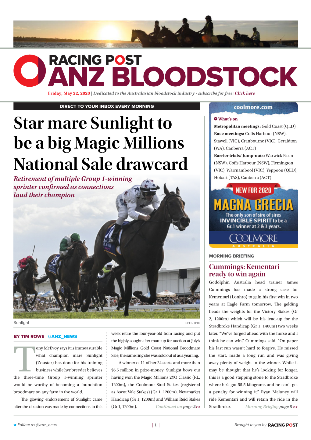 Star Mare Sunlight to Be a Big Magic Millions National Sale Drawcard | 2 | Friday, May 22, 2020