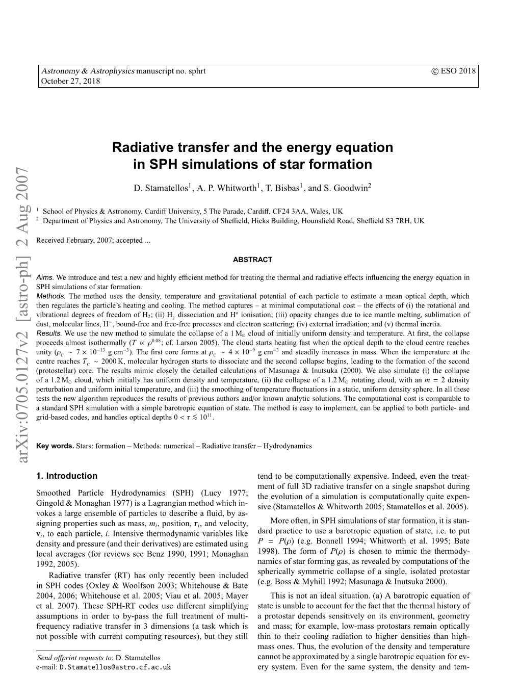 Radiative Transfer and the Energy Equation in SPH Simulations of Star