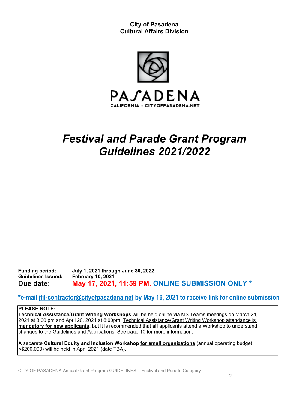 Festival and Parade Grant Program Guidelines 2021/2022