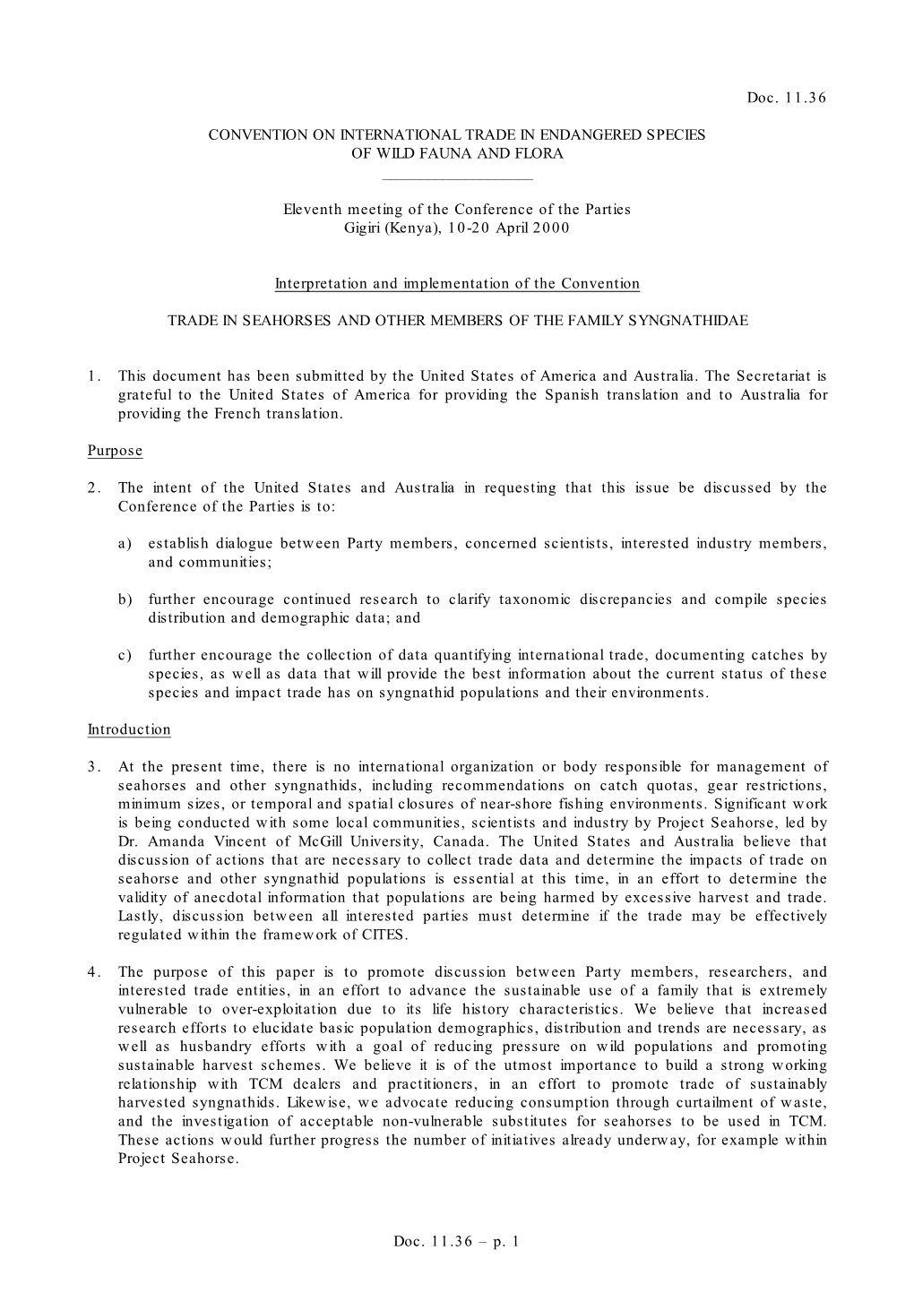 P. 1 Doc. 11.36 CONVENTION on INTERNATIONAL TRADE