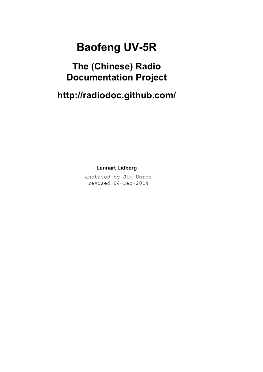 Baofeng UV-5R the (Chinese) Radio Documentation Project