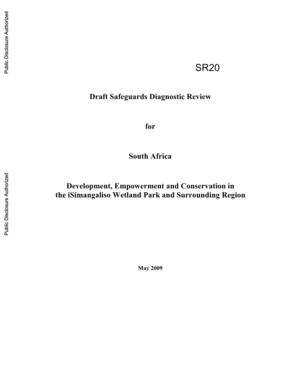 Draft Safeguards Diagnostic Review for South