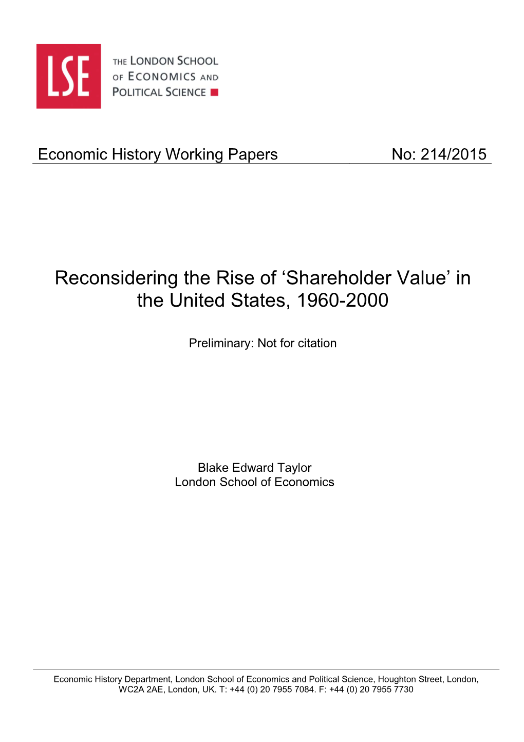 Shareholder Value’ In