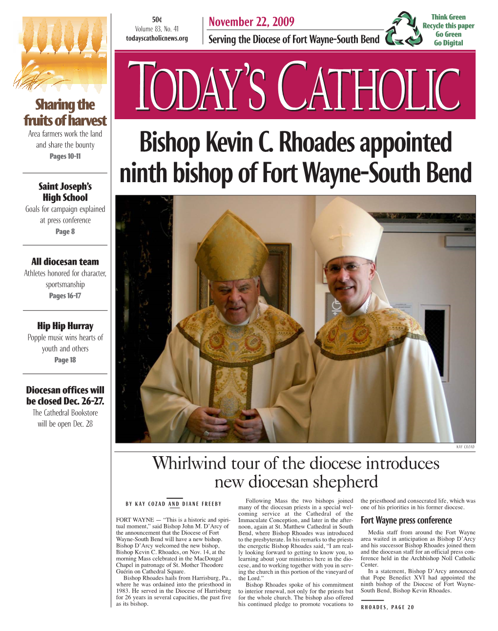 Bishop Kevin C. Rhoades Appointed Ninth Bishop of Fort Wayne-South Bend