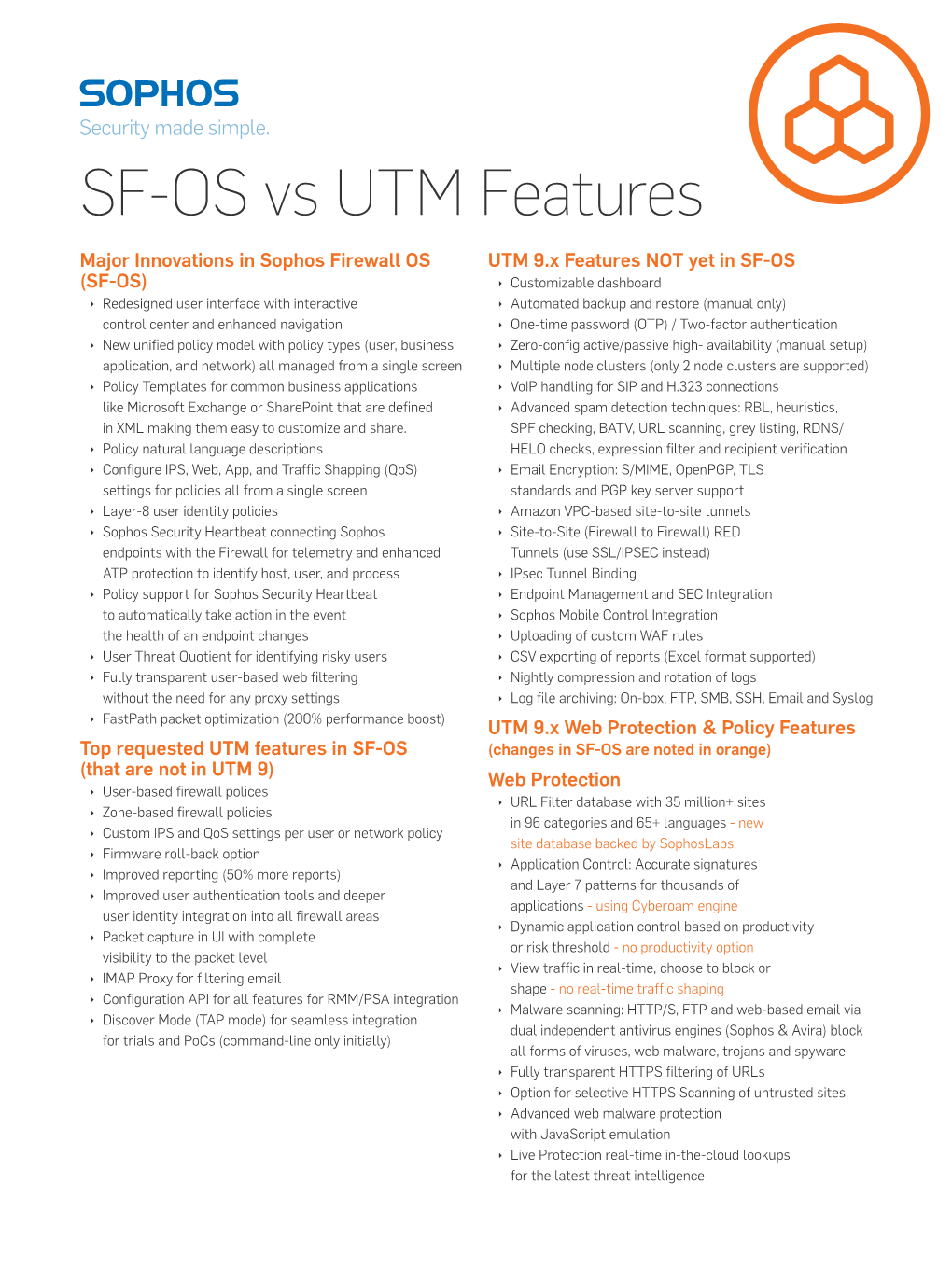 SF-OS Vs UTM Features