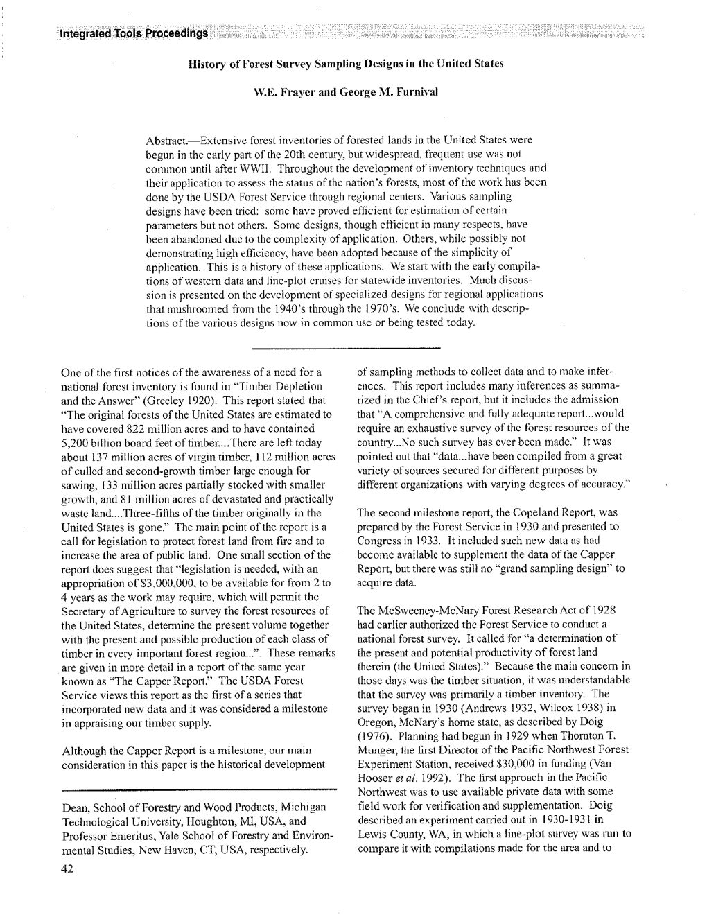 History of Forest Survey Sampling Designs in the United States W.E