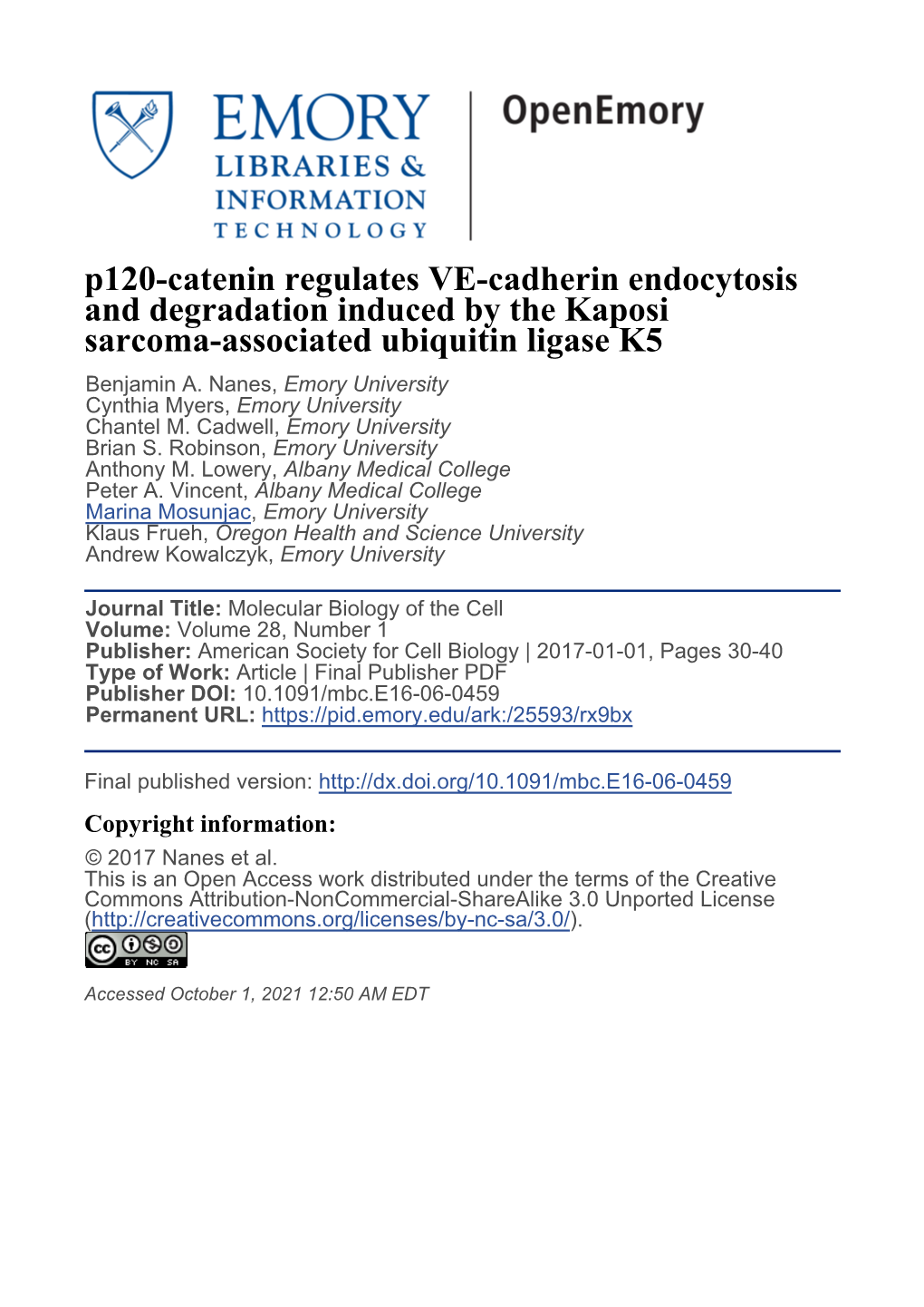 P120-Catenin Regulates VE-Cadherin Endocytosis and Degradation Induced by the Kaposi Sarcoma-Associated Ubiquitin Ligase K5 Benjamin A