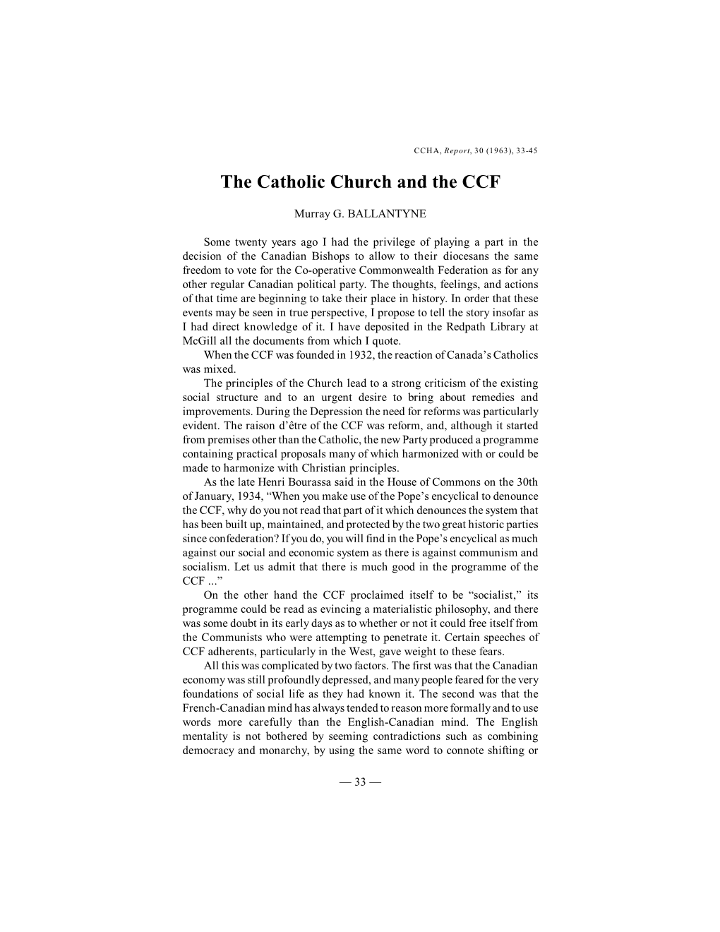 The Catholic Church and the CCF