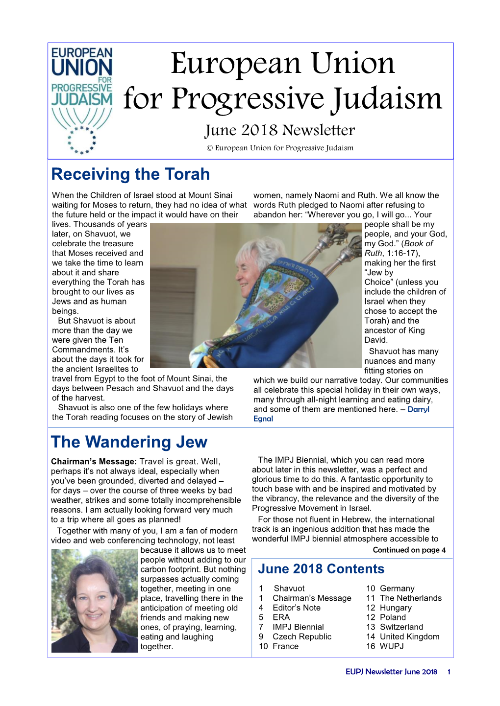 European Union for Progressive Judaism June 2018 Newsletter