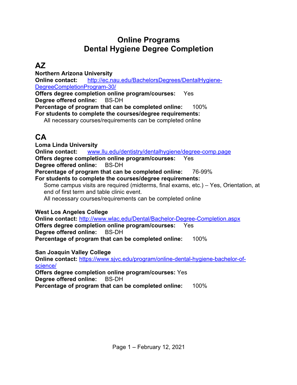 Online Programs Dental Hygiene Degree Completion AZ CA