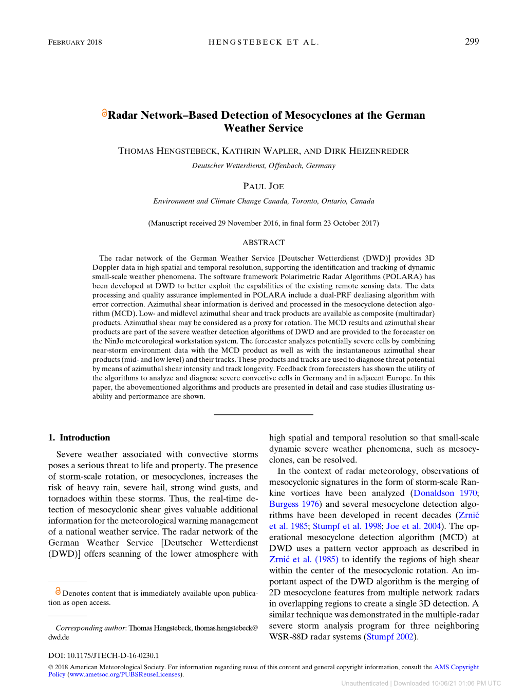 Radar Network–Based Detection of Mesocyclones at the German Weather Service