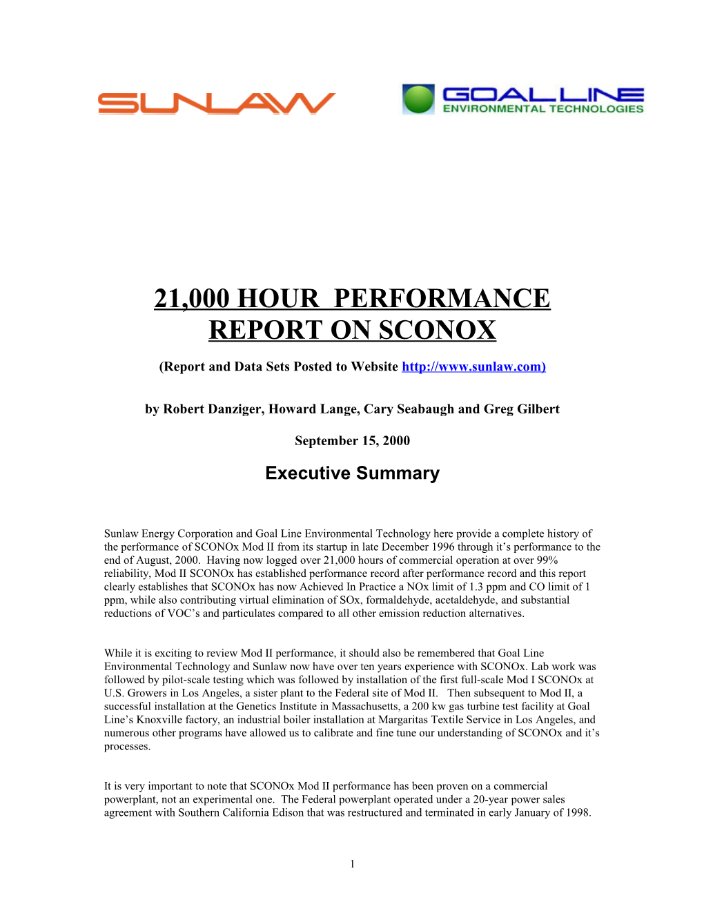 21,000 Hour Performance Report on Sconox