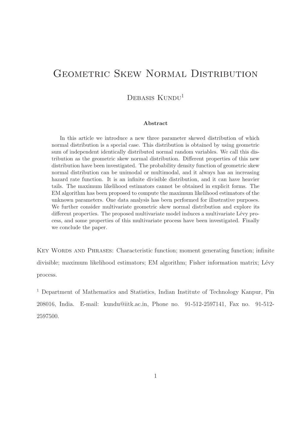 Geometric Skew Normal Distribution