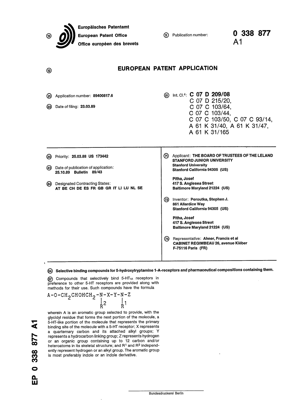 Selective Binding Compounds for 5-Hydroxytryptamine 1-A-Receptors and Pharmaceutical Compositions Containing Them