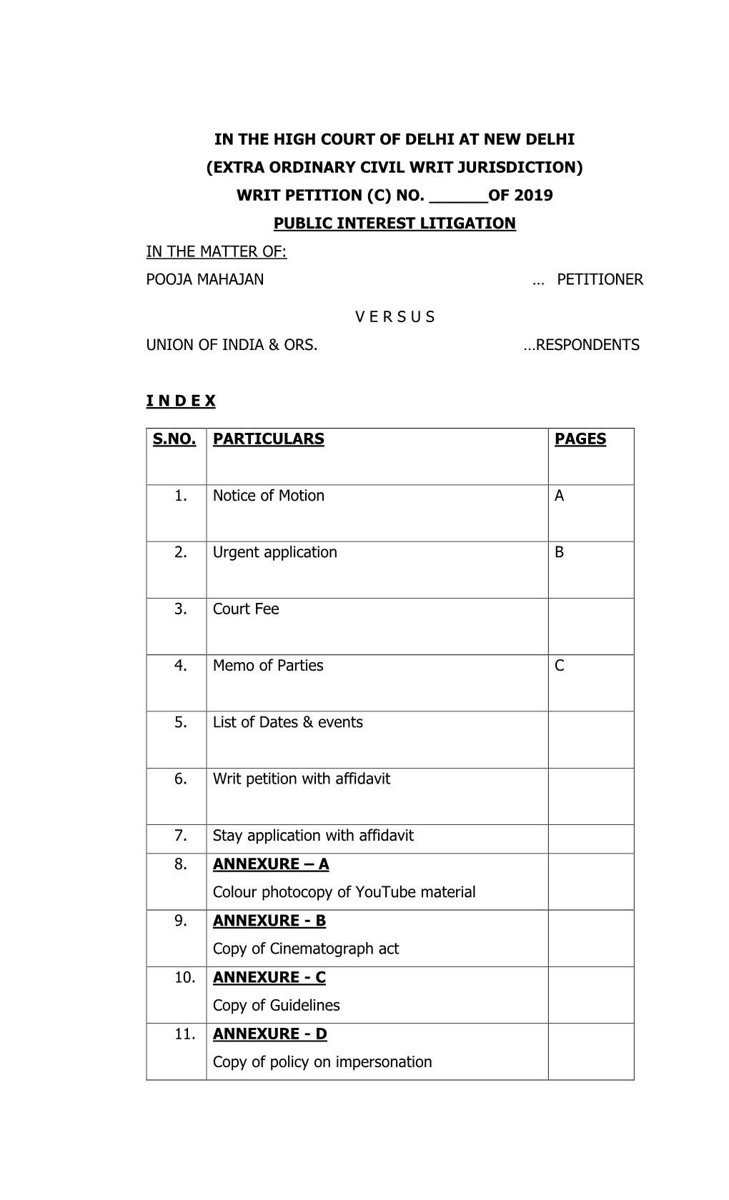 Extra Ordinary Civil Writ Jurisdiction) Writ Petition (C) No