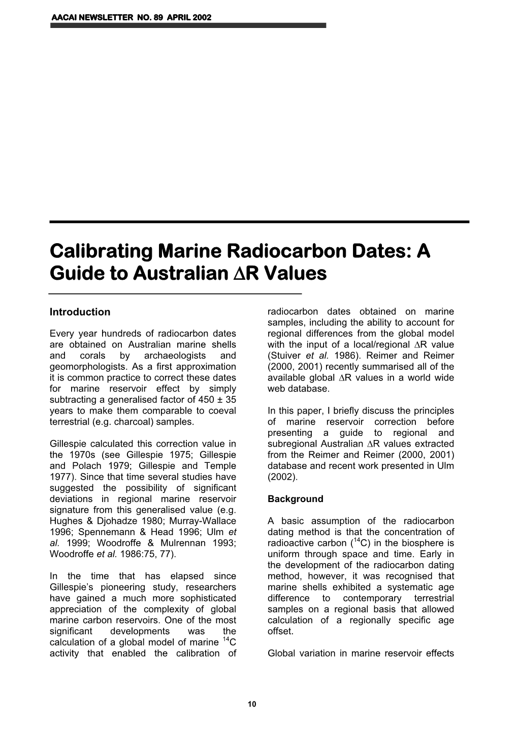 Calibrating Marine Radiocarbon Dates: a Guide to Australian ∆R Values