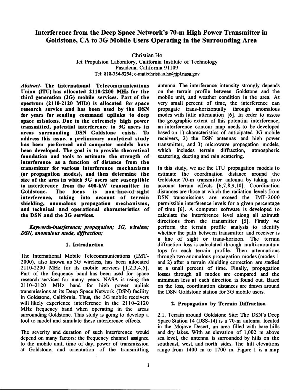 Interference from the Deep Space Network's 70-M High Power Transmitter in Goldstone, CA to 3G Mobile Users Operating in the Surrounding Area