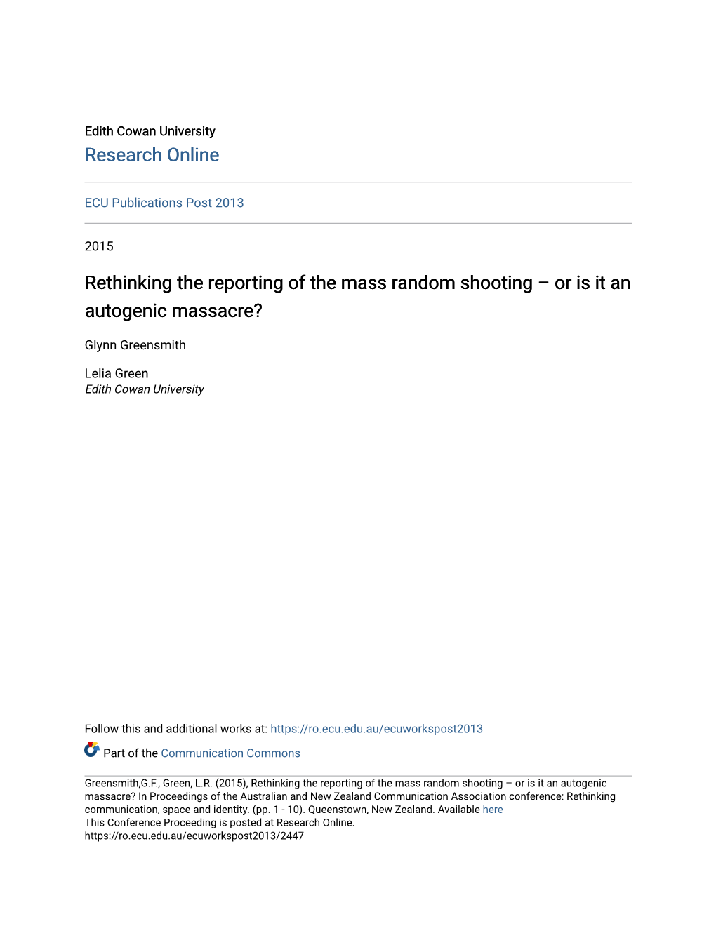 Rethinking the Reporting of the Mass Random Shooting – Or Is It an Autogenic Massacre?