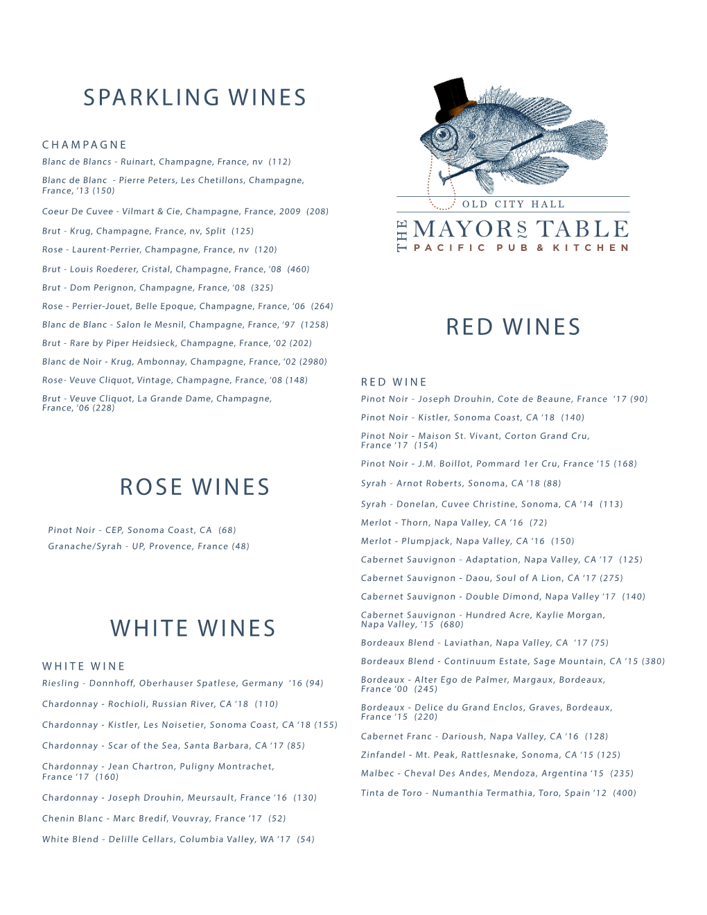 Sparkling Wines White Wines Red Wines Rose Wines